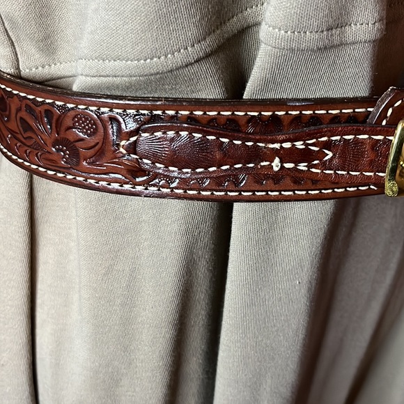 EUC Vintage Boots & Jeans Chestnut Brown Hand Carved Western Leather Belt Sz 32 - Picture 4 of 13